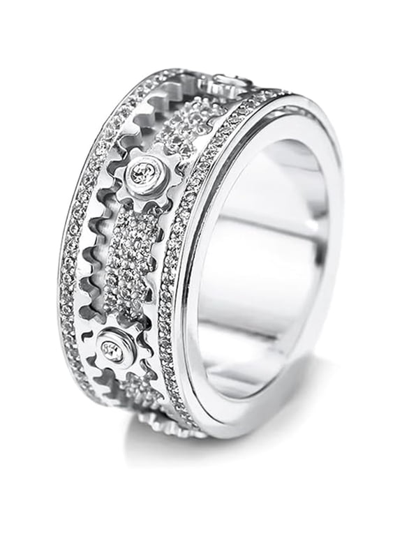 Spinner Ring for Men - Copper inlaid gear rotating ring - Rotating Mechanical Ring for Couples - Silver9