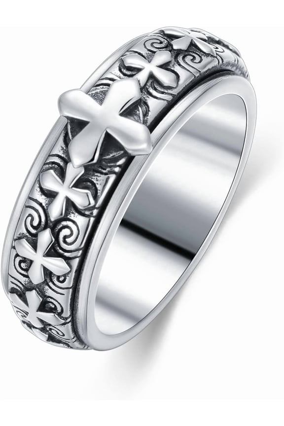 Spinner Rings - Fidget Rings for Anxiety for Women Sterling Silver Cross/Gemstone/Lotus/Flower Spinning Ring Worry Stress Relieving Boredom ADHD Autism Ring