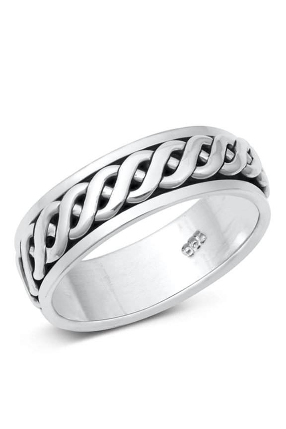 Spinner Rope Pattern Promise Ring .925 Sterling Silver Band Jewelry Female Male Unisex Size 11
