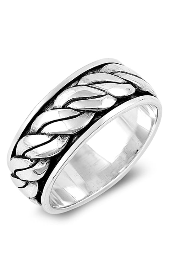 Spinner Rope Wide 10mm Knot Wedding Ring 925 Sterling Silver Band Jewelry Female Male Unisex Size 9