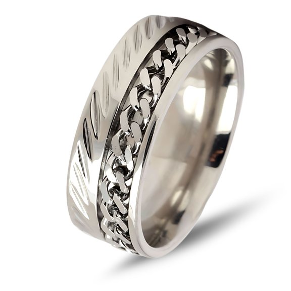 Spinner Wedding Band Ring Stainless Steel 8mm Men Womens Ginger Lyne Collection