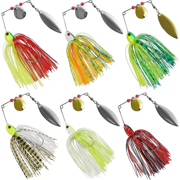 Spinnerbait Fishing Lures, Bass Fishing Spinner Baits Hard Metal Buzzbait Multicolor Spinnerbait Jigs for Bass Pike Trout Salmo 6pcs