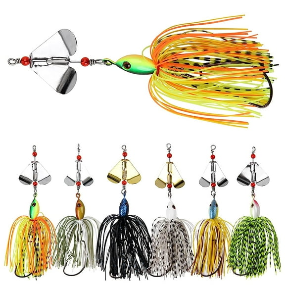 Spinnerbait Fishing Lures Kit Set, 6pcs Bass Buzzbait Multicolor Bass Trout Salmon Metal Spinner Baits Swim Jigs for Freshwater Saltwater Fishing