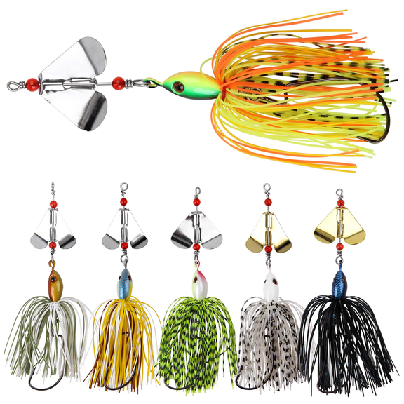 Spinnerbait Fishing Lures Kit Set, 6pcs Bass Fishing Buzzbait Multicolor Bass Trout Salmon Metal Spinner Baits Swim Jigs Freshwater Saltwater Fishing