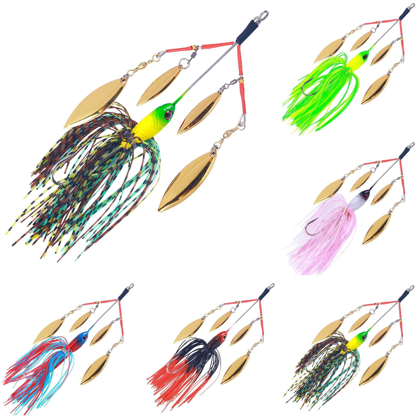 Spinnerbaits Fishing Lures 4 Willow Leaf Blades Artificial Bass Lure 0.8oz Wobblers with Silicone Skirt Sequin Jig Bait for Trout Walleye Crappie Pike Outdoor Leisure Activity Accessories