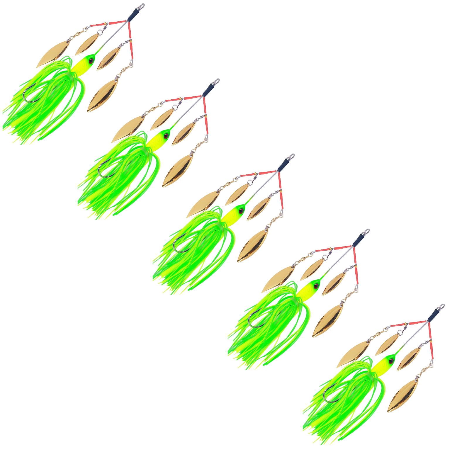 Spinnerbaits Fishing Lures 4 Willow Leaf Blades Artificial Bass Lure 0.8oz Wobblers with Silicone Skirt Sequin Jig Bait for Trout Walleye Crappie Pike Outdoor Leisure Activity Accessories