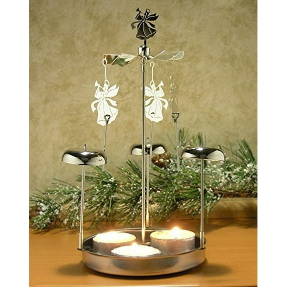 Spinning Angels Tealight Candle Holder with Bell Chimes Swedish Scandinavian Design Metal 8"H