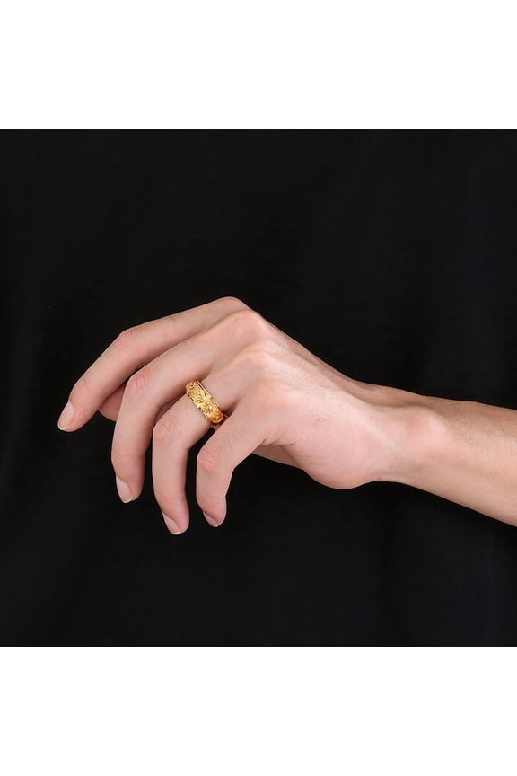 Spinning Anxiety Relaxing 14K Yellow Gold Ring With Star And Moon For Women Rotate Freely Fidget Spinner Rings Bohemia Jewelry