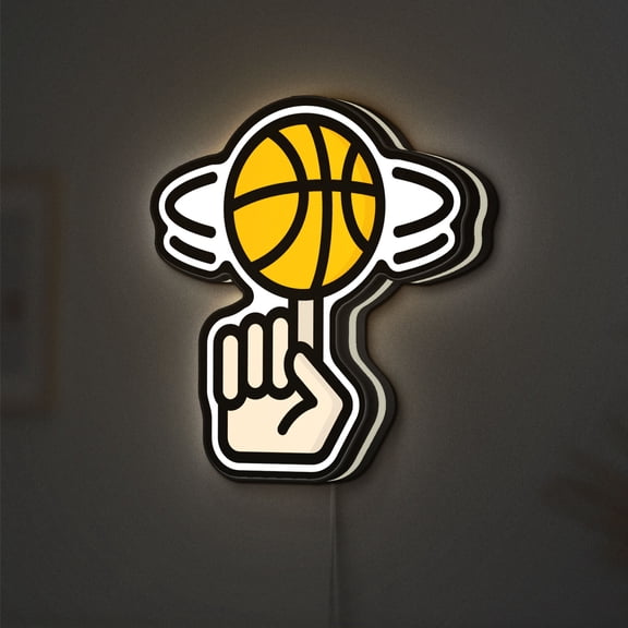 Spinning Basketball on Finger 3D Novelty Light Box, Hand Ball Sports Skill Lamp Decor for Athletes, Sports Fans and Game Room Accessories (Width 8 inch, 20cm)