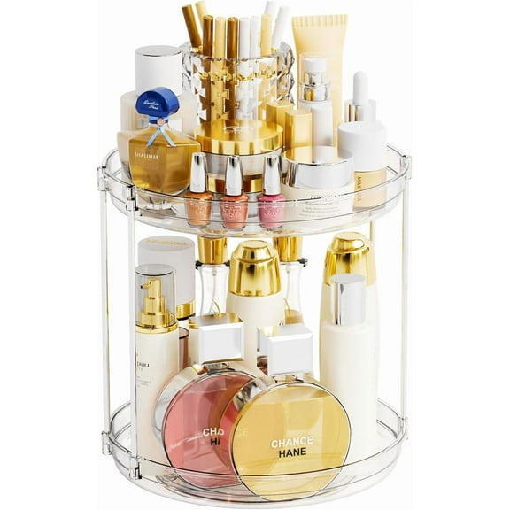 Spinning Bathroom Organizer,2Tier Bathroom Counter Makeup Lazy Susan Organizer,360 Rotating Vanity Organizers for Lotion,Hair,Beauty Products,Skin care Holder and Skincare Organizers Countertop