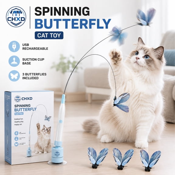 Spinning Butterfly Cat Toy Wand  Rechargeable Electric Touch-Activated Interactive Cat Teaser with Suction Cup, Durable Automatic Play for Indoor Kittens