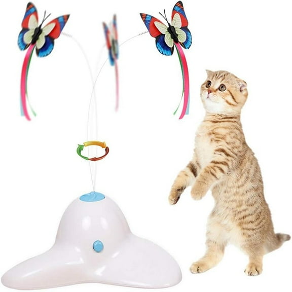 Spinning Butterfly Cat Toy, White & Multicolored Butterfly (without batteries)