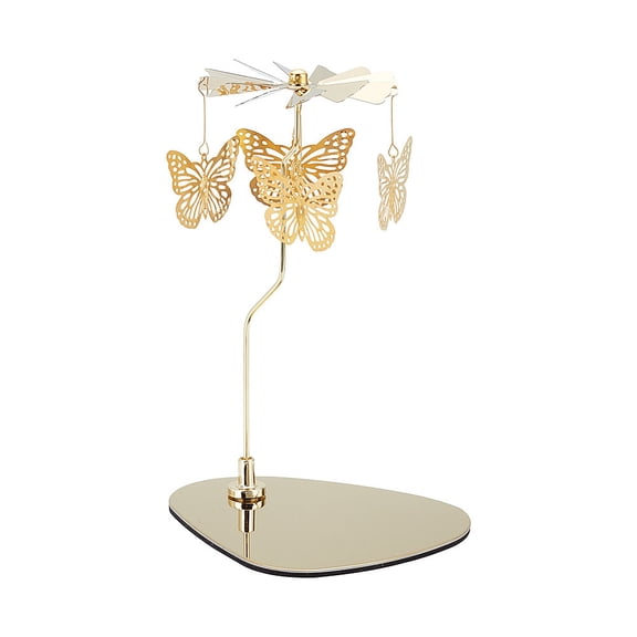 Spinning Candle Holder with Tray Butterfly Gold Carousel Candle Spinner Windmill Metal Rotating Tea Light Candle Holder Candlestick Ornament