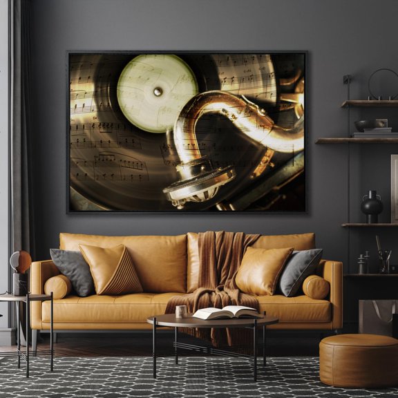 Spinning Disc On A Gramophone Wall Art Vinyl Record Poster Music Studio Wall Decor Retro Music Player Wall Poster Music Home Decor, 8x12 UNFRAMED