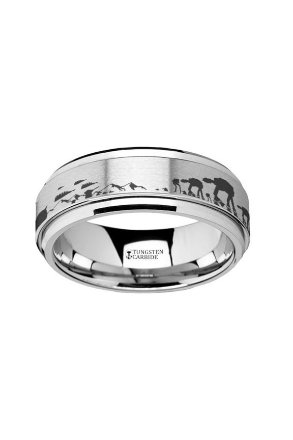 Spinning Engraved Hoth Battle Scene Star Wars Tungsten Carbide Spinner Wedding Band - 8mm - Size 9.5