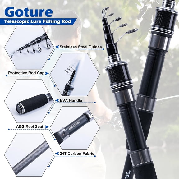 Spinning Fishing Rod & Reel Combo with Carrier Bag, 6-9FT, Spin Reels, Lures Kit, Pliers, Braided Line, Fish Gripper, Carbon Fiber Freshwater Fishing Rod Full Kit for Starter