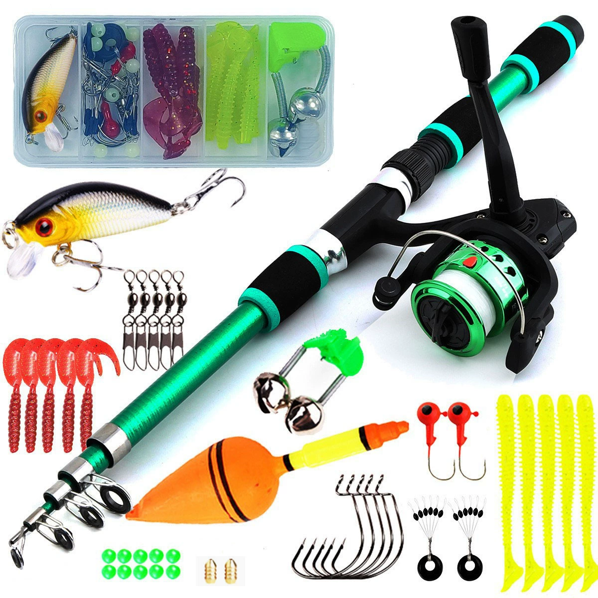 Spinning Fishing Rod and Reel Combo，1.8M Telescopic Rod with 5.2:1 3BB Fishing Reel Max Drag 5kg Full Fishing Kit