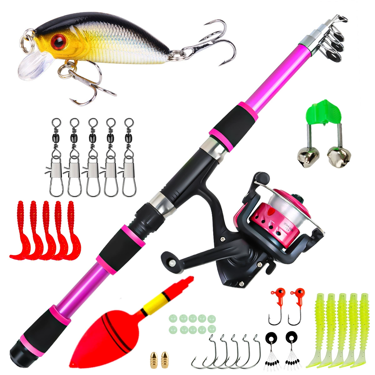 Spinning Fishing Rod and Reel Combo，1.8M Telescopic Rod with 5.2:1 3BB Fishing Reel Max Drag 5kg Full Fishing Kit