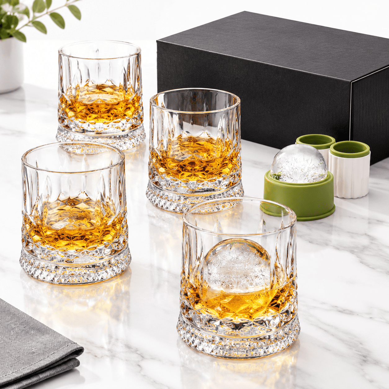 Spinning Glass Set, Classic Set of 4, 9.5 Oz with Rotating Bases, Ice ...