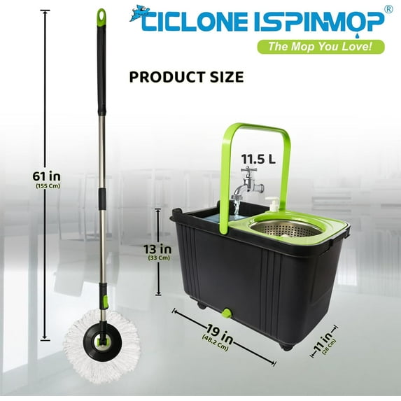 Spinning Mop and Bucket with Wringer Set for Home - 360 Spin Mop with Adjustable Handle & Bucket with Wheels - 1 Microfiber Mop Head - Mop and Bucket Set for Floor Cleaning at Home, Office, Hotel