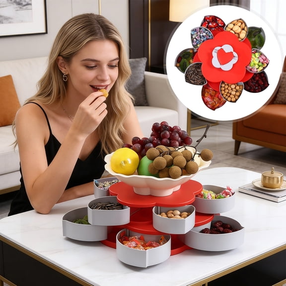 Spinning Multi Compartment Tray, Rotating Divided Serving Dish, Snack Appetizer Organizer, Food Storage Tray for Fruit Nut Party Use