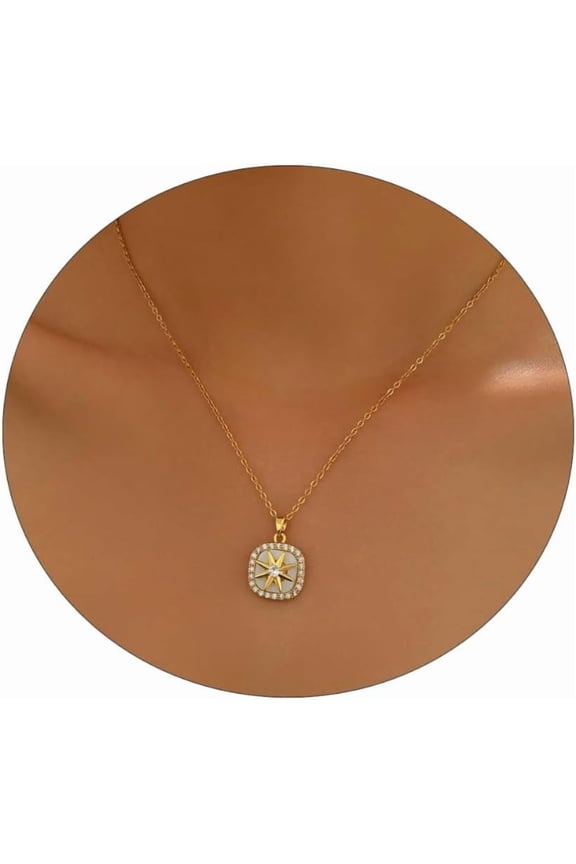 Spinning Necklace for Women 18K Gold Plated Dainty CZ Fidget Pendant Necklaces Star Moon Snowflake Daisy Flower Element Necklace Jewelry