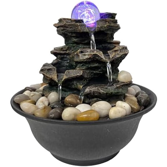 Spinning Orb Rock Cascading Tabletop Fountain, Zen Meditation Indoor Waterfall Feature with Colored LED Light & ON/Off Switch for Home Office Bedroom Relaxation$$Home Decor, Kitchen, & Other