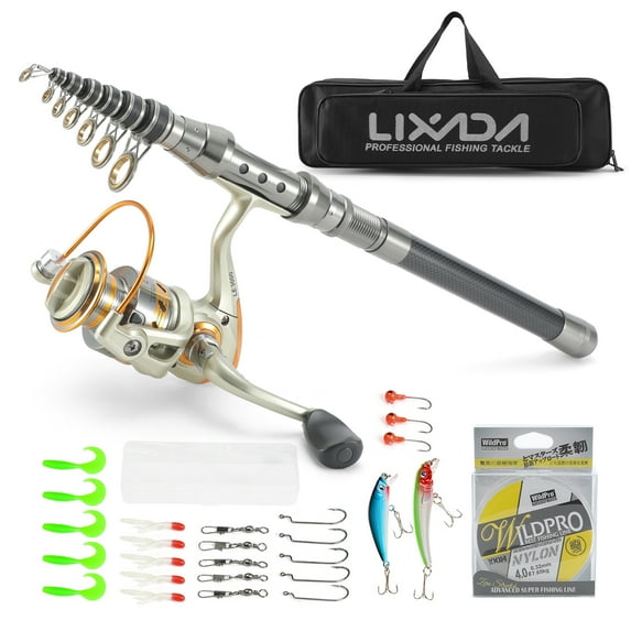 Spinning Rod kit,Pole Set With Combo Kit Reel Head And Carrier Kit Reel Pole Line Lures Reel Combo With 100m Line Rod And Reel Set With 100m Lures Head And Carbon Fiber Reel Rookin Rod Kit Rod