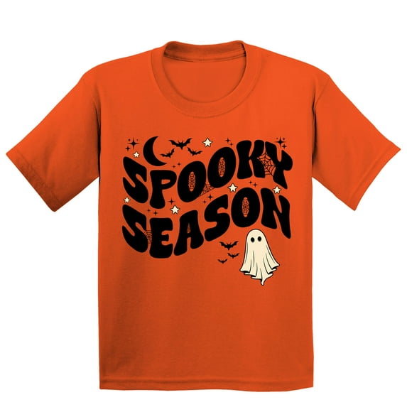 Spooky Season Halloween Shirt Cute Ghost Costume Youth T-shirt, L, Orange