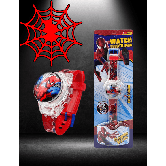 Spinning Spiderman Light up watch with music and shows date. Back to School, Birthday Gift, Christmas Gift, Comfort and Appreciation Gift