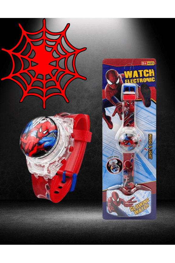Spinning Spiderman Light up watch with music and shows date. Back to School, Birthday Gift, Christmas Gift, Comfort and Appreciation Gift