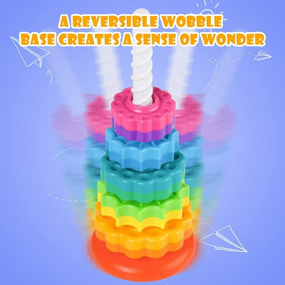 Spinning Stacking Toy for Kids, Rainbow Tower Dual-Color Spinning Wheels Premium Strong BPA-Free ABS Plastic Early Education Fun Learning and Engaging Brain Development Toys (Small)