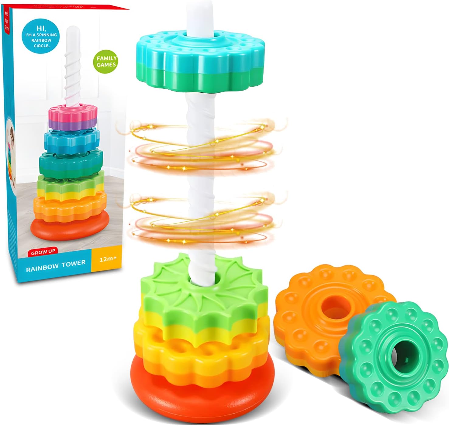 Spinning Stacking Toys,Spin Toys for Toddlers 13,Strong ABS Plastic