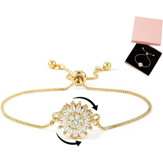 Spinning Sunflower Bracelet for Women 7"-8" Adjustable Flowers Rhinestone Fidget Bracelets for Tiny Wrist Sparkly Flower Anxiety Bracelet Cubic Zircon Sunflowers Statement Bracelets