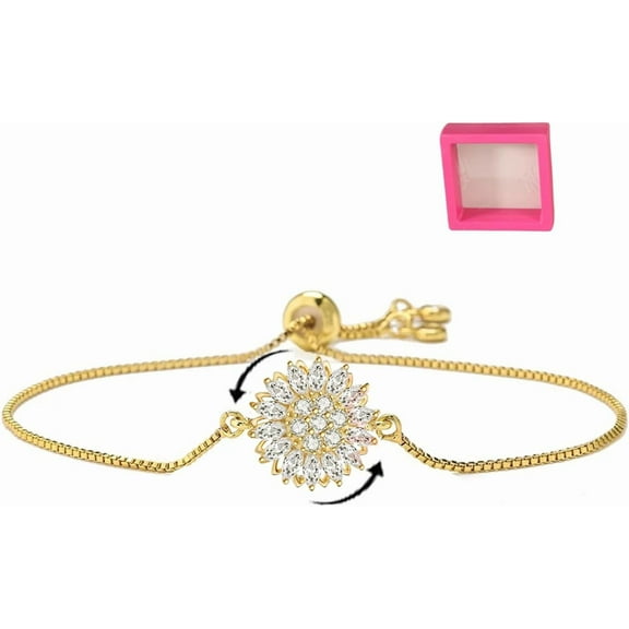 Spinning Sunflower Bracelet for Women Adjustable Rhinestone Sunflower Mood Bracelet Sparkly Flower Anxiety Bracelets Cubic Zircon Sunflowers Fidget Bracelets Worry Relieving Jewelry Accessories