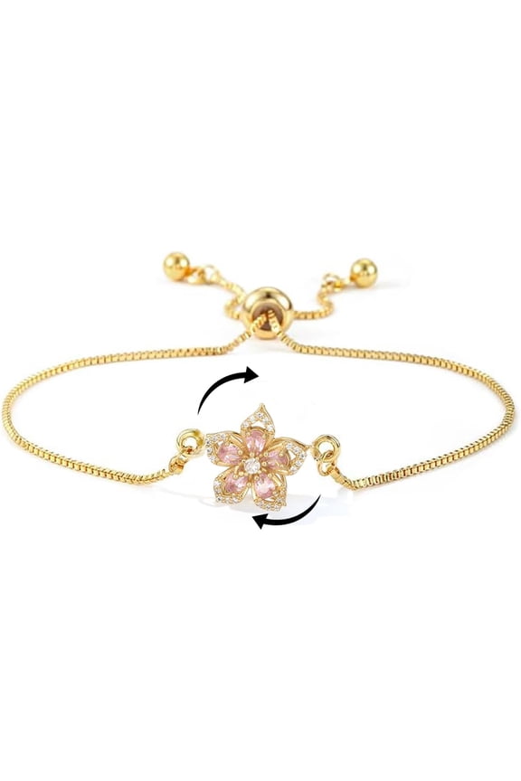Spinning Sunflower Bracelet for Women Gold Flower Fidget Link Bracelet Sparkly Sun Butterfly Statement Bracelets Adjustable Fidget Bracelets for Tiny Wrist Worry Relieving Jewelry