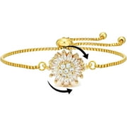 Spinning Sunflower Fidget Bracelet for Women, Adjustable Rhinestone Sparkly Flowers Anxiety Wrist Bracelets Sunflowers Statement Worry Relieving Jewelry Gift Accessories 2025