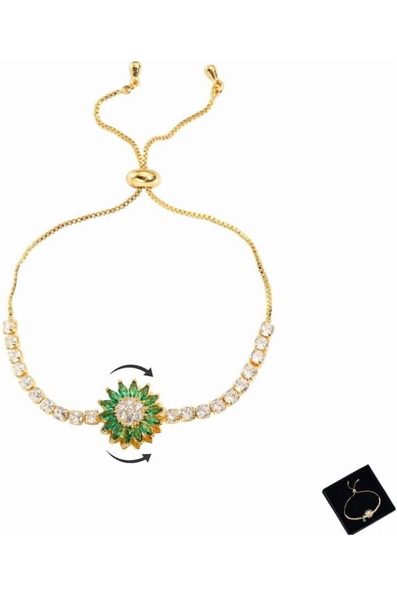 Spinning Sunflower Fidget Bracelet for Women, Rotatable Anxiety Sun Flowe Bracelets Adjustable Rhinestone Sunflowers Statement Worry Relieving Jewelry Gift