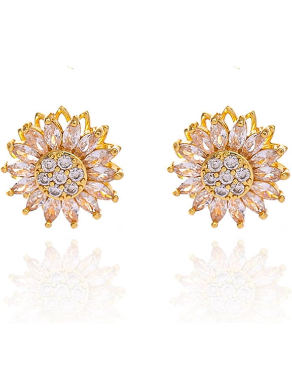 Spinning Sunflower Fidget Earring for Women, Sparkly Rhinestone Sunflower Mood Flowers Anxiety Stud Earrings Statement Worry Relieving Jewelry Gift Accessories