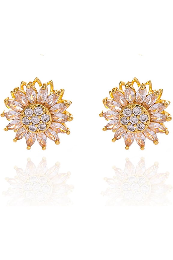 Spinning Sunflower Fidget Earring for Women, Sparkly Rhinestone Sunflower Mood Flowers Anxiety Stud Earrings Statement Worry Relieving Jewelry Gift Accessories