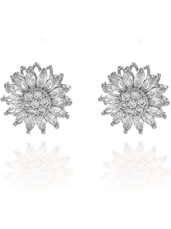 Spinning Sunflower Fidget Earring for Women, Sparkly Rhinestone Sunflower Mood Flowers Anxiety Stud Earrings Statement Worry Relieving Jewelry Gift Accessories 2025