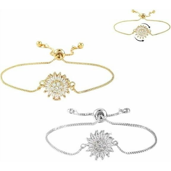 Spinning Sunflower Mood Bracelet, Adjustable Sparkly Flowers Fidget Bracelets, Gifts for Women