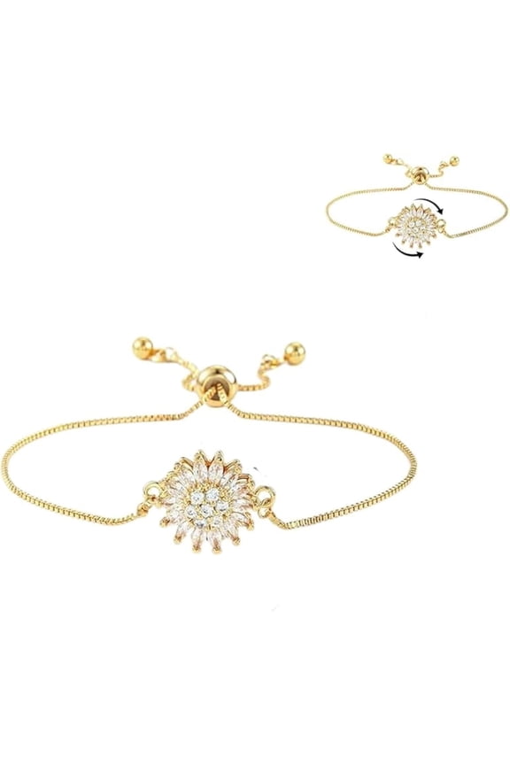 Spinning Sunflower Mood Bracelet, Adjustable Sparkly Flowers Fidget Bracelets, Gifts for Women