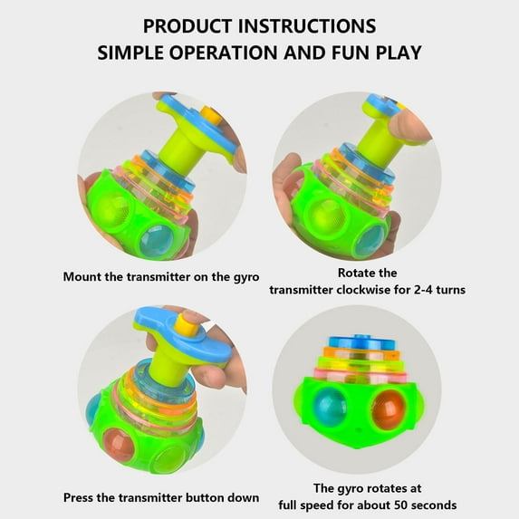 Up Spinning Tops for Kids, Flashing LED Lights, Birthday Party Favors, Goodie Bag Fillers for Boys and Girls, Stocking Stuffers Display Box Light-Up Musical Rotating Toy – Green