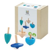 PlanToys  Mini Wooden Spinning Tops Set | 4 Colorful Eco-Friendly Montessori Toys for Toddlers | Travel Toys for Kids | Sensory Fidget Toys for Focus & Coordination