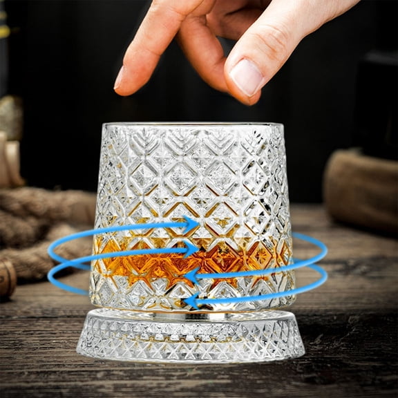 Spinning Whiskey Glass with Rotating Base for Bar Table Decor 1-Piece