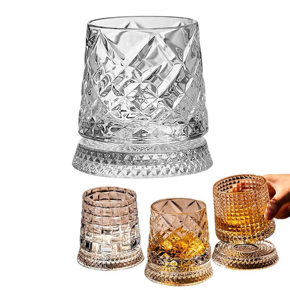 Spinning Whiskey Glasses, 360° Rotating Crystal Whiskey Tumbler Cups with Spinning Base for Bourbon, Scotch & Cocktails