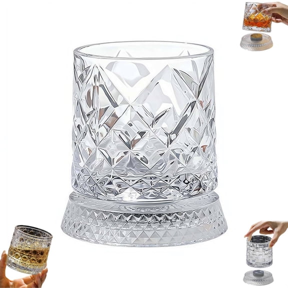 Spinning Whiskey Glasses,360 Rotating Crystal Whiskey Tumblers with Heavy Base,-free Rotating Old Fashioned Rocks Glasses,for Scotch Bourbon & Cocktails,Bar Accessories Gift for Men