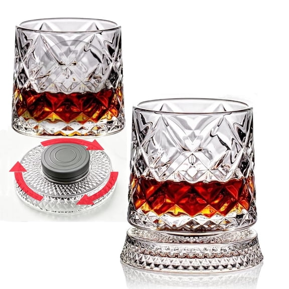 Spinning Whiskey Glasses, 9 Oz 360° Rotating Tumbler Set, Fun Novelty Barware for Home Bar, Parties & Gifts