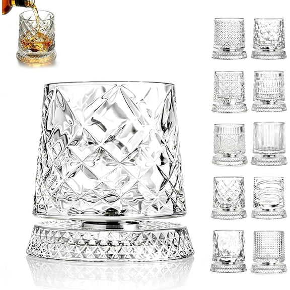 Spinning Whiskey Glasses, New Heavy Base Kinetic Old Fashioned Glass for Scotch Bourbon, 360 Degree Spinning Crystal Tumbler for Stress Relief, Unique Gift for Men Dad Husband on Birthday